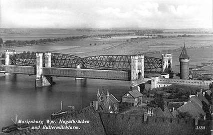 [Widok most�w z prawego brzegu Nogatu]